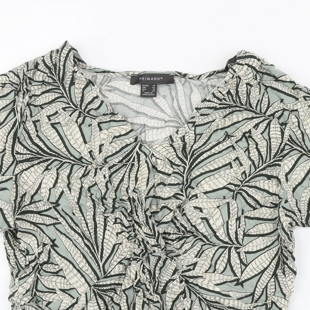 Primark Womens Green Floral Viscose Basic Blouse Size 14 Round Neck