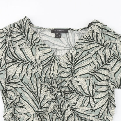 Primark Womens Green Floral Viscose Basic Blouse Size 14 Round Neck