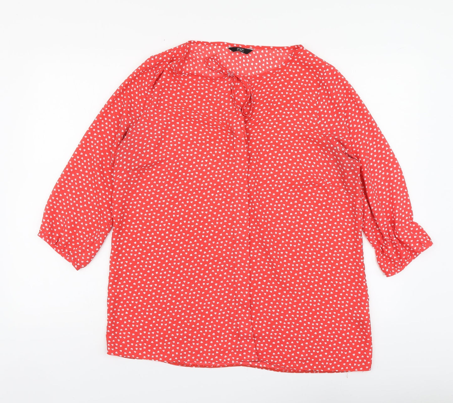 F&F Womens Red Geometric Polyester Basic Blouse Size 14 Round Neck