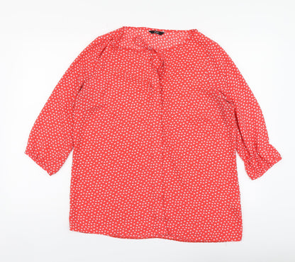 F&F Womens Red Geometric Polyester Basic Blouse Size 14 Round Neck