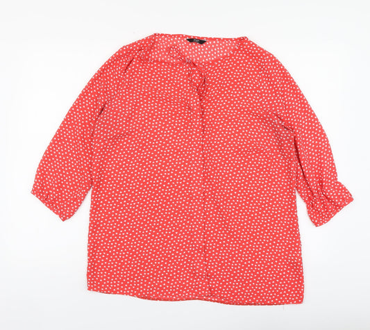F&F Womens Red Geometric Polyester Basic Blouse Size 14 Round Neck