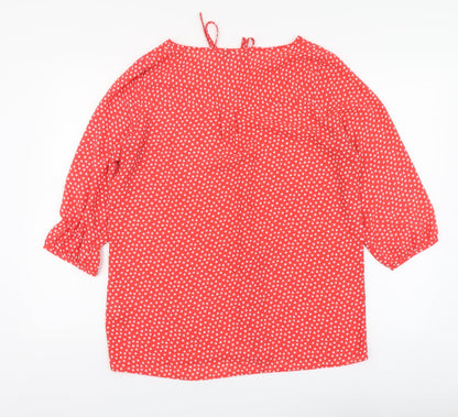 F&F Womens Red Geometric Polyester Basic Blouse Size 14 Round Neck