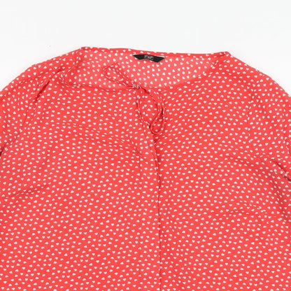 F&F Womens Red Geometric Polyester Basic Blouse Size 14 Round Neck
