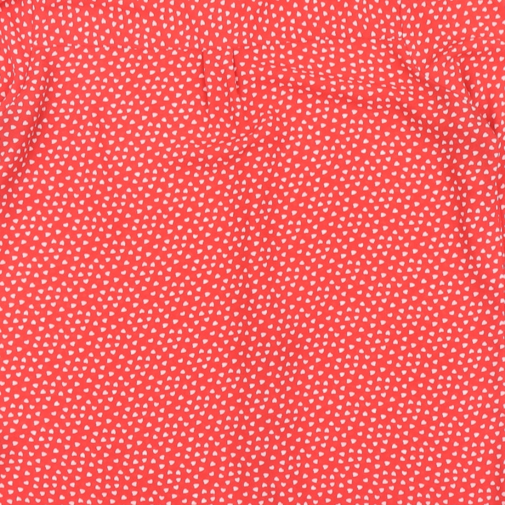 F&F Womens Red Geometric Polyester Basic Blouse Size 14 Round Neck