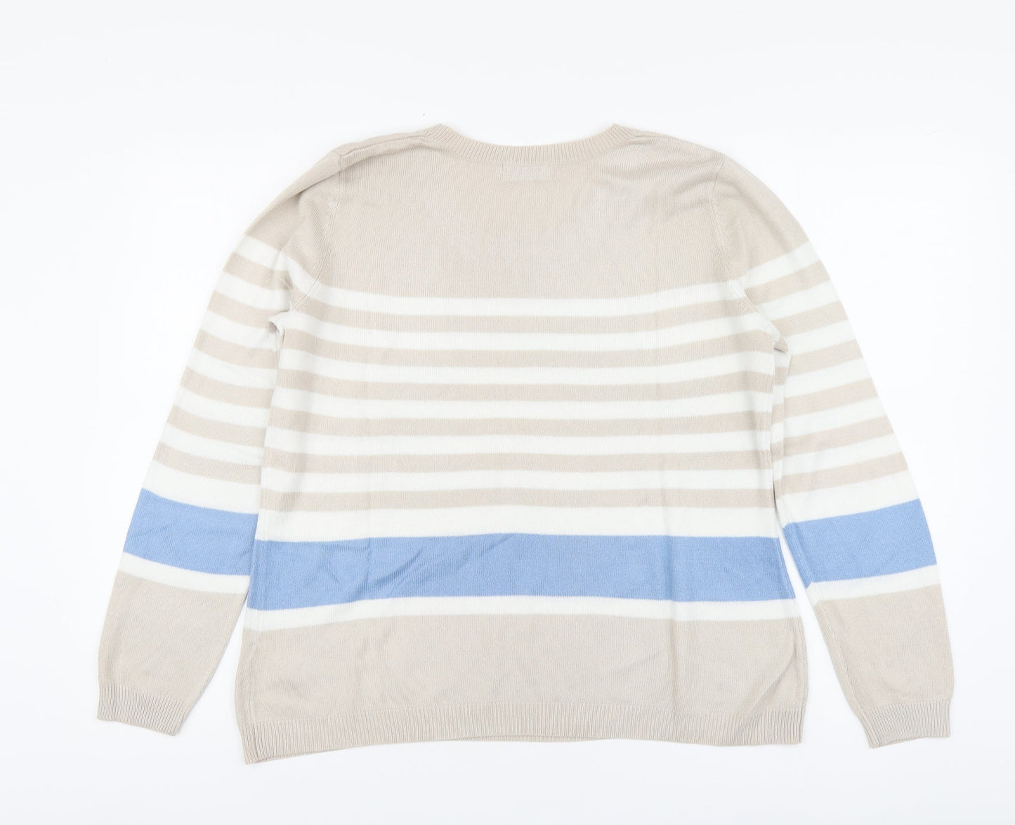 Papaya Womens Beige Round Neck Striped Acrylic Pullover Jumper Size 16