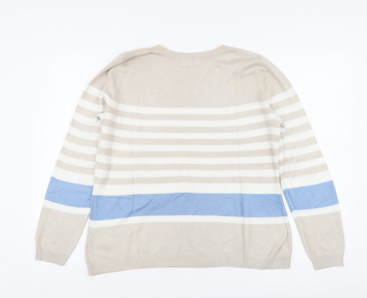 Papaya Womens Beige Round Neck Striped Acrylic Pullover Jumper Size 16
