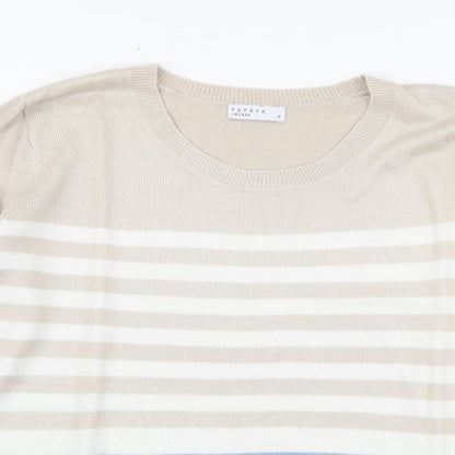 Papaya Womens Beige Round Neck Striped Acrylic Pullover Jumper Size 16