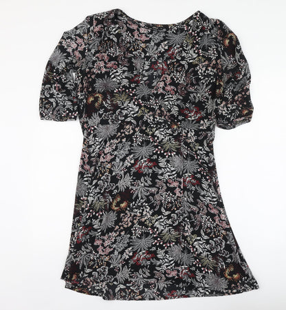 Only Womens Black Floral Polyester A-Line Size 10 V-Neck