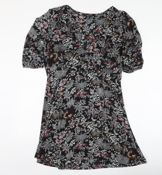 Only Womens Black Floral Polyester A-Line Size 10 V-Neck