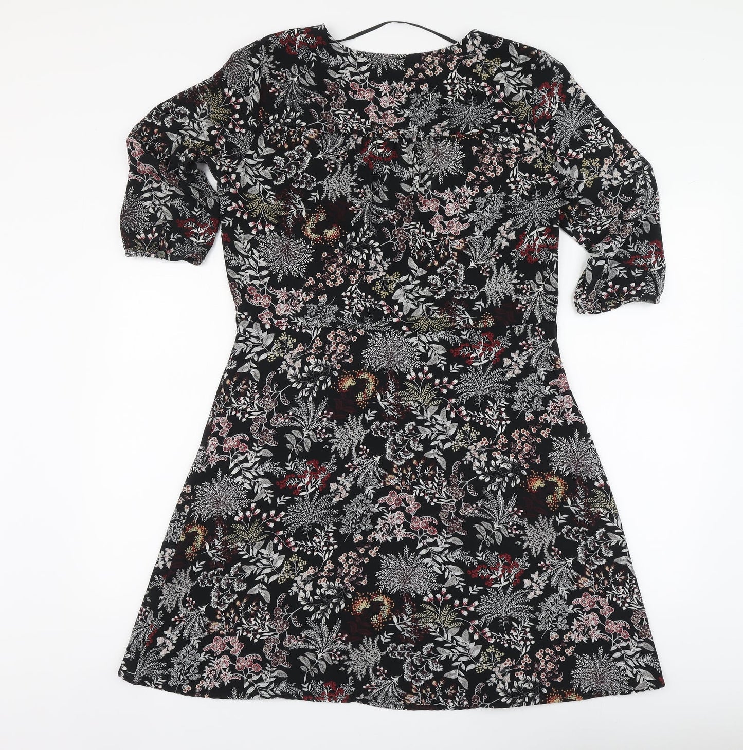 Only Womens Black Floral Polyester A-Line Size 10 V-Neck
