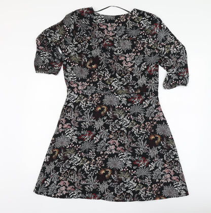 Only Womens Black Floral Polyester A-Line Size 10 V-Neck