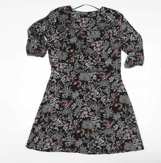 Only Womens Black Floral Polyester A-Line Size 10 V-Neck