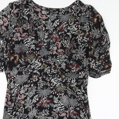 Only Womens Black Floral Polyester A-Line Size 10 V-Neck