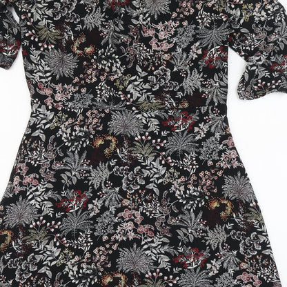 Only Womens Black Floral Polyester A-Line Size 10 V-Neck