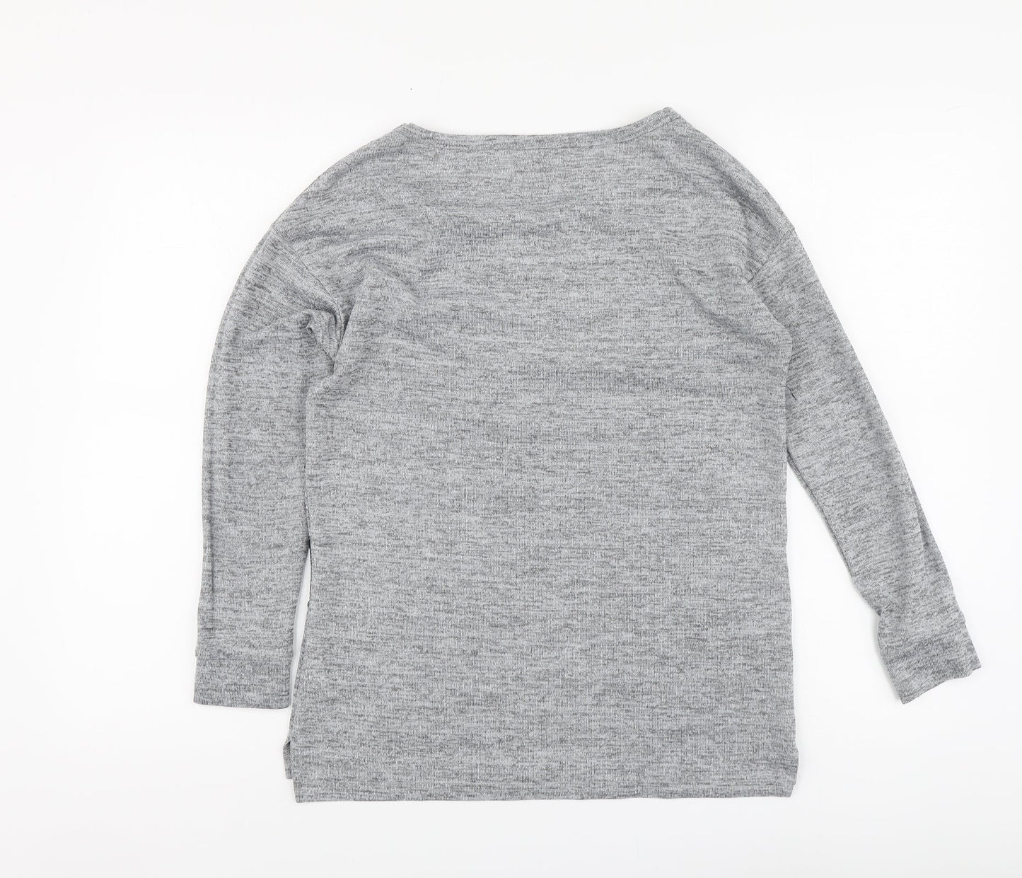 F&F Womens Grey Polyester Basic Blouse Size 8 Round Neck - Lace Detail