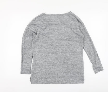 F&F Womens Grey Polyester Basic Blouse Size 8 Round Neck - Lace Detail