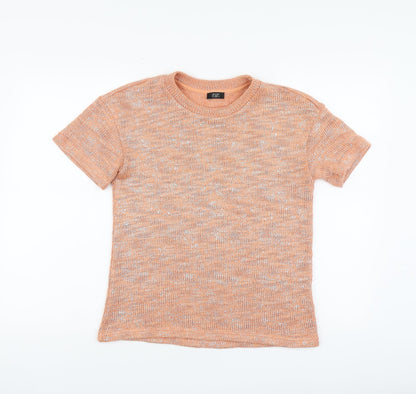 F&F Womens Orange Acrylic Basic T-Shirt Size 8 Round Neck