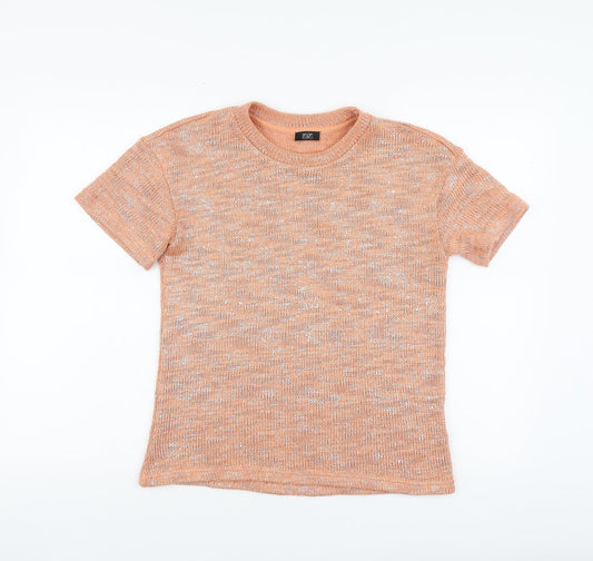 F&F Womens Orange Acrylic Basic T-Shirt Size 8 Round Neck