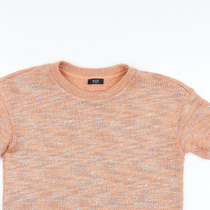 F&F Womens Orange Acrylic Basic T-Shirt Size 8 Round Neck