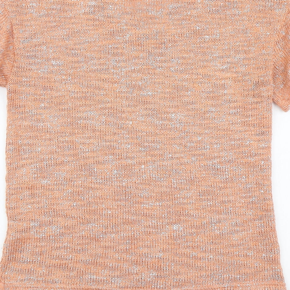 F&F Womens Orange Acrylic Basic T-Shirt Size 8 Round Neck