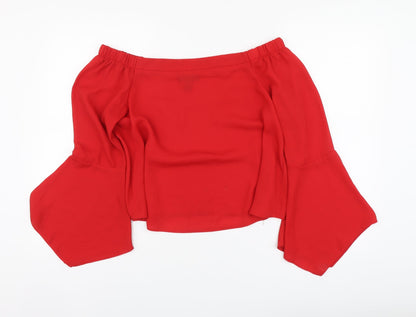 Womens UK Size 10 New Look Red Cropped Blouse