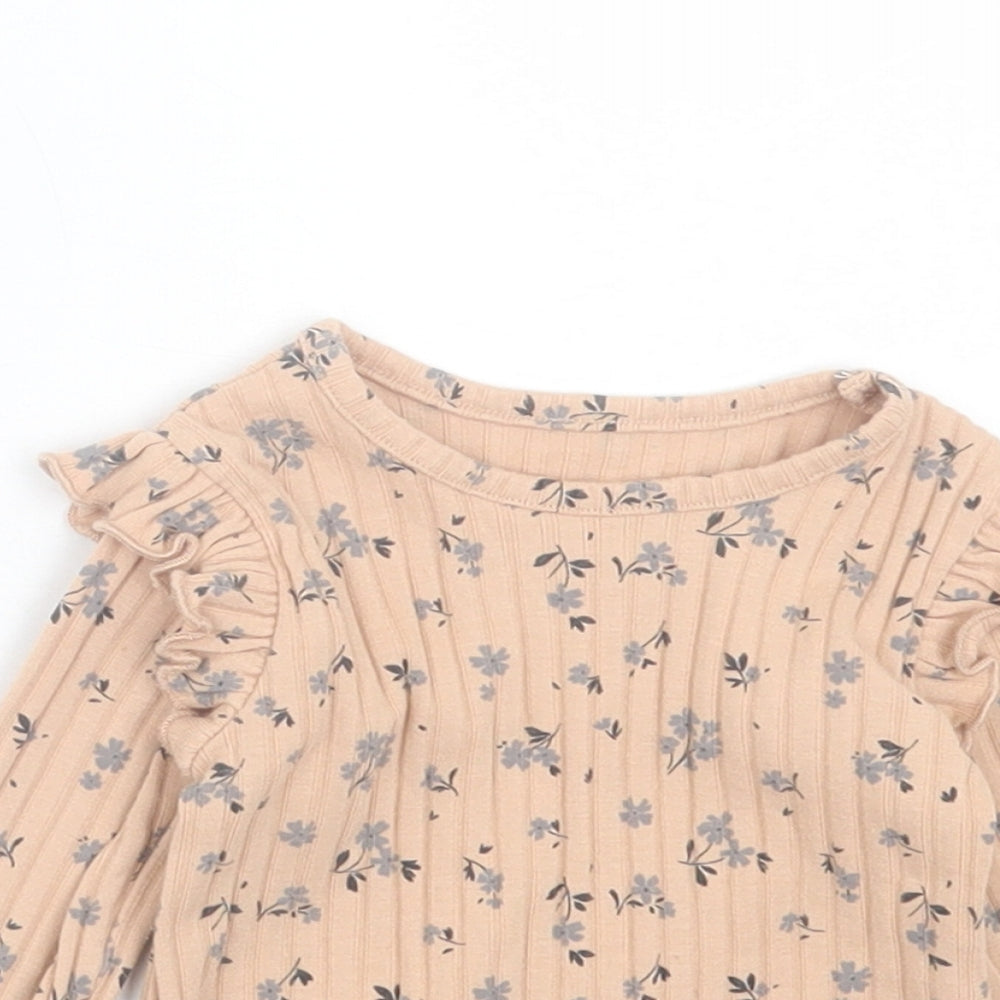 George Girls Beige Floral Polyester Basic Casual Size 3-6 Months Crew Neck Pullover - Ribbed Fabric