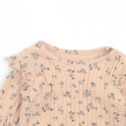 George Girls Beige Floral Polyester Basic Casual Size 3-6 Months Crew Neck Pullover - Ribbed Fabric