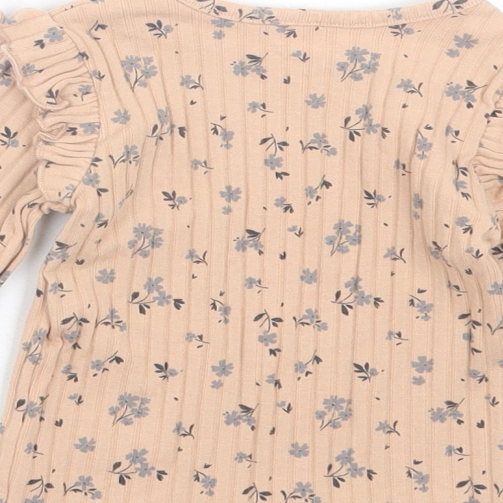 George Girls Beige Floral Polyester Basic Casual Size 3-6 Months Crew Neck Pullover - Ribbed Fabric