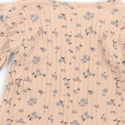 George Girls Beige Floral Polyester Basic Casual Size 3-6 Months Crew Neck Pullover - Ribbed Fabric