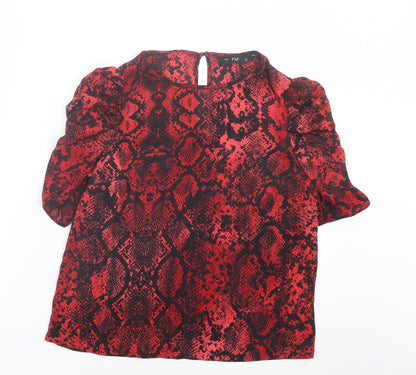 F&F Womens Red Animal Print Polyester Basic Blouse Size 8 Crew Neck - Snake Print