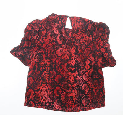 F&F Womens Red Animal Print Polyester Basic Blouse Size 8 Crew Neck - Snake Print