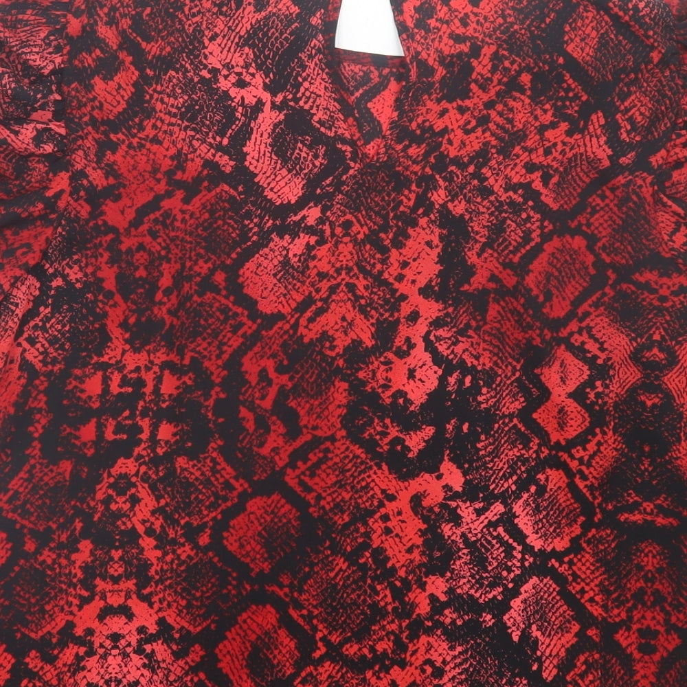 F&F Womens Red Animal Print Polyester Basic Blouse Size 8 Crew Neck - Snake Print