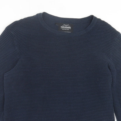 Threadbare Mens Blue Crew Neck Cotton Pullover Jumper Size S