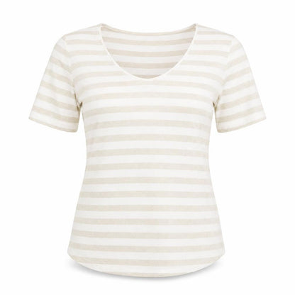 Esprit Womens Beige Striped Viscose Basic T-Shirt Size S Scoop Neck - Beige & Gold