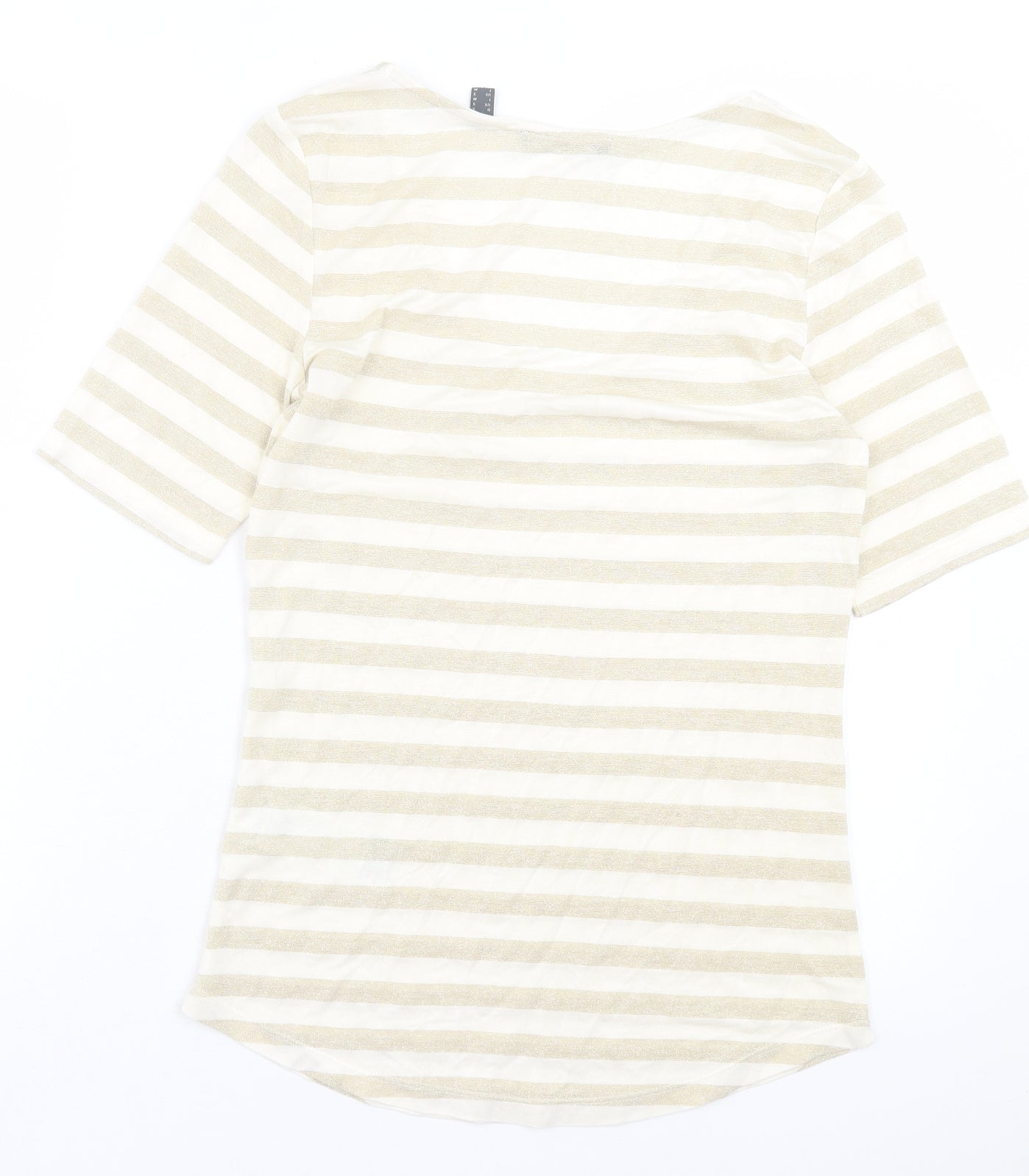 Esprit Womens Beige Striped Viscose Basic T-Shirt Size S Scoop Neck - Beige & Gold