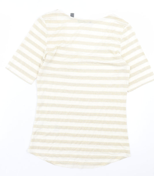Esprit Womens Beige Striped Viscose Basic T-Shirt Size S Scoop Neck - Beige & Gold