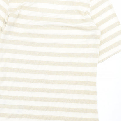 Esprit Womens Beige Striped Viscose Basic T-Shirt Size S Scoop Neck - Beige & Gold