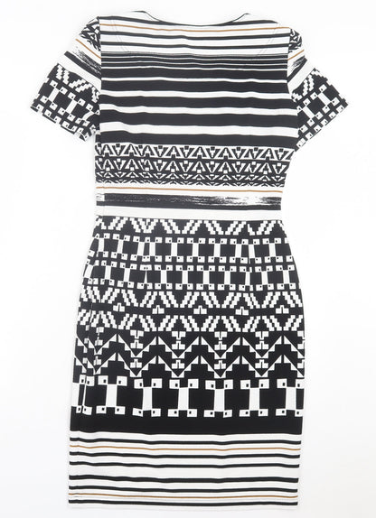 APANAGE Womens Black Geometric Polyester Pencil Dress Size 10 Crew Neck Pullover - Black, White & Gold
