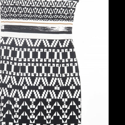 APANAGE Womens Black Geometric Polyester Pencil Dress Size 10 Crew Neck Pullover - Black, White & Gold