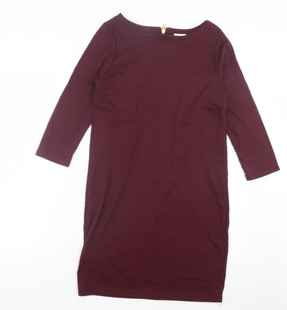 VILA Womens Purple Polyester Shift Size S Crew Neck Zip - Burgandy