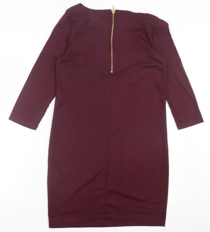 VILA Womens Purple Polyester Shift Size S Crew Neck Zip - Burgandy