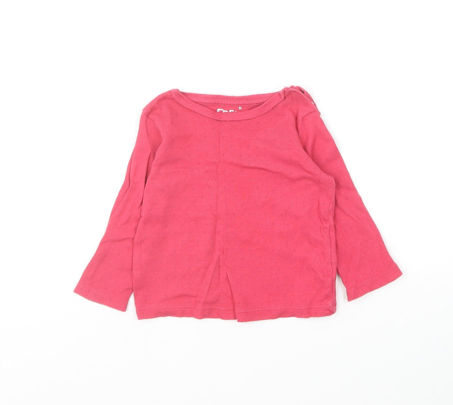 Fred & Flo Girls Pink Cotton Pullover T-Shirt Size 3-6 Months Round Neck Snap - Pointelle