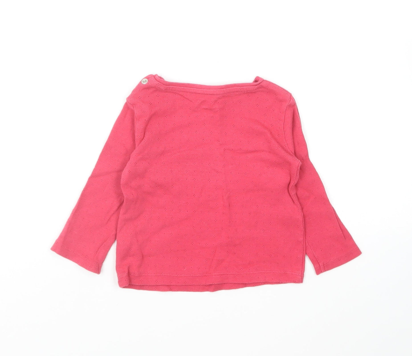 Fred & Flo Girls Pink Cotton Pullover T-Shirt Size 3-6 Months Round Neck Snap - Pointelle