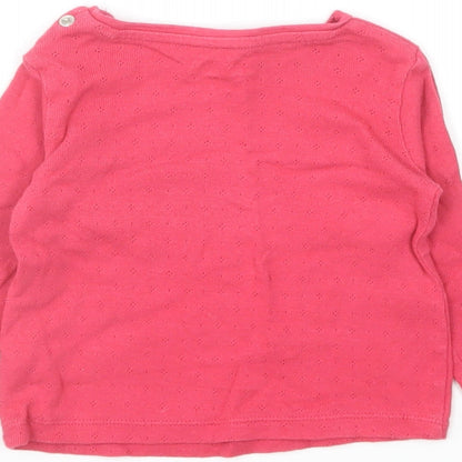 Fred & Flo Girls Pink Cotton Pullover T-Shirt Size 3-6 Months Round Neck Snap - Pointelle