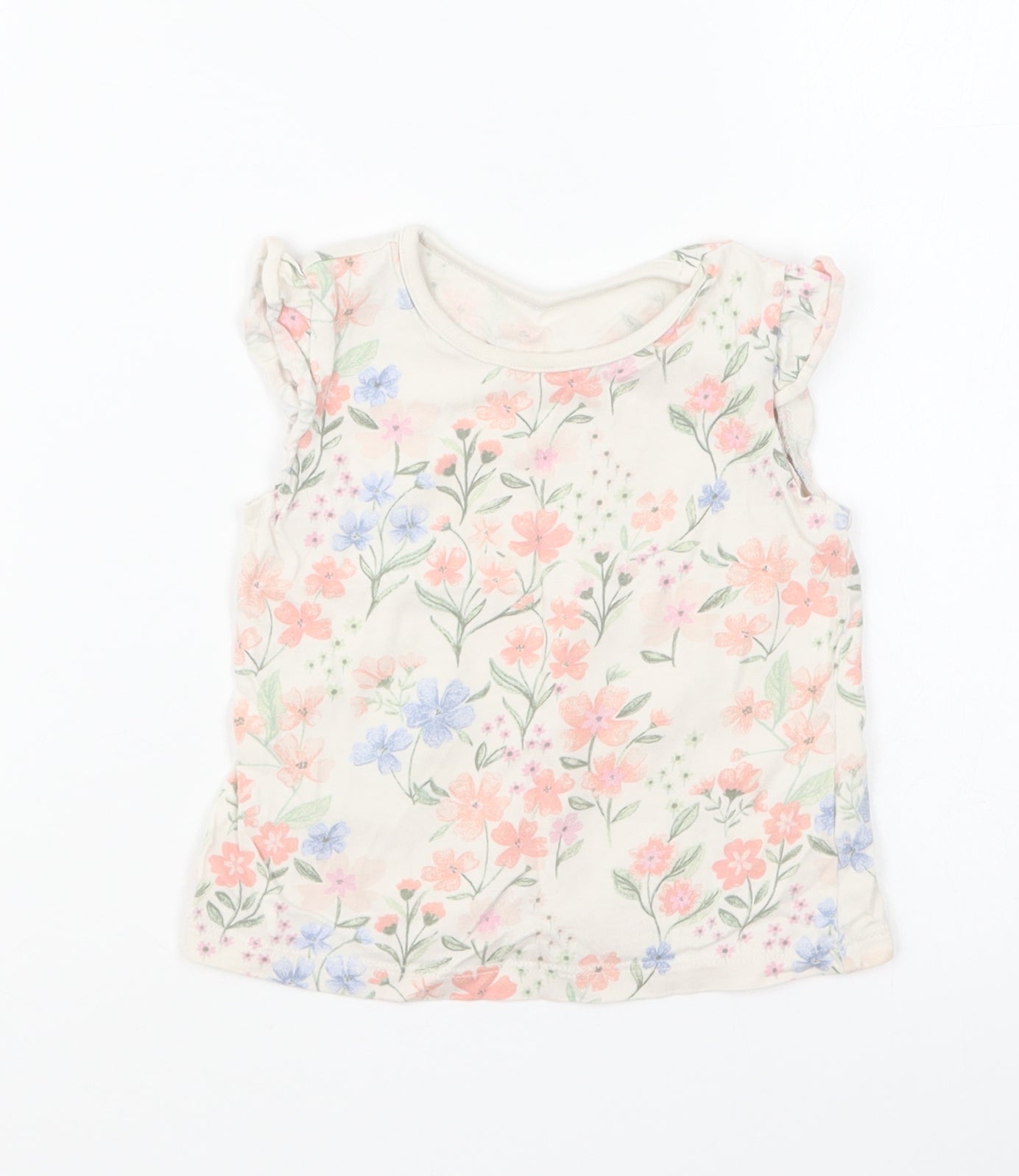 George Girls Multicoloured Floral Cotton Basic T-Shirt Size 6-9 Months Round Neck Pullover