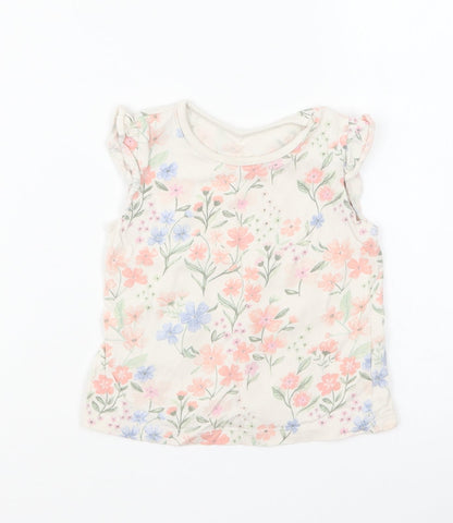 George Girls Multicoloured Floral Cotton Basic T-Shirt Size 6-9 Months Round Neck Pullover