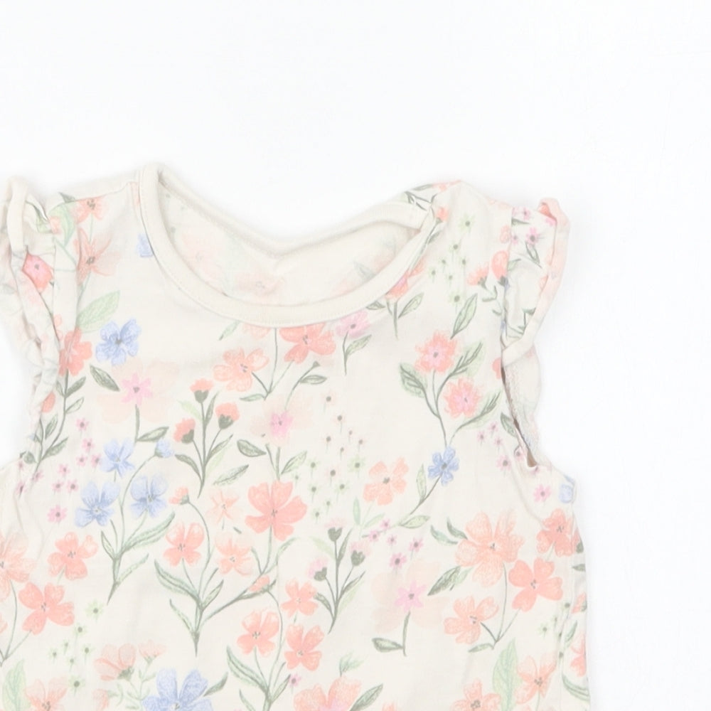 George Girls Multicoloured Floral Cotton Basic T-Shirt Size 6-9 Months Round Neck Pullover