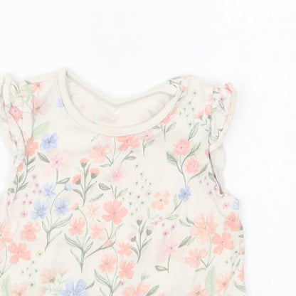 George Girls Multicoloured Floral Cotton Basic T-Shirt Size 6-9 Months Round Neck Pullover