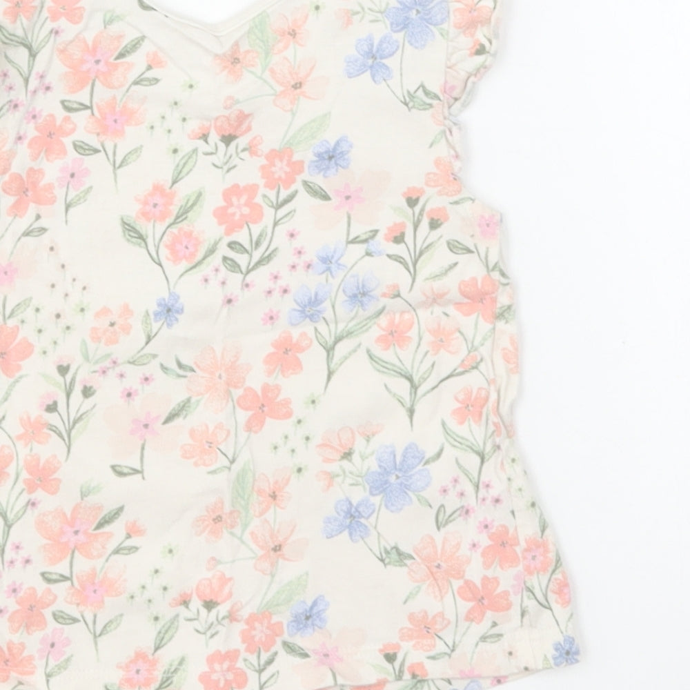 George Girls Multicoloured Floral Cotton Basic T-Shirt Size 6-9 Months Round Neck Pullover