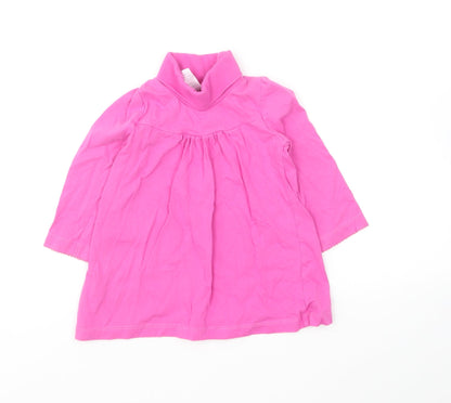 Mini Club Girls Pink Cotton Skater Dress Size 9-12 Months Roll Neck Pullover